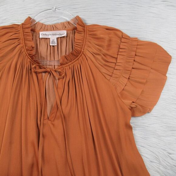 CATHERINE MALANDRINO Pleated Airflow Blouse in Rust Women's Size Small - Picture 5 of 12
